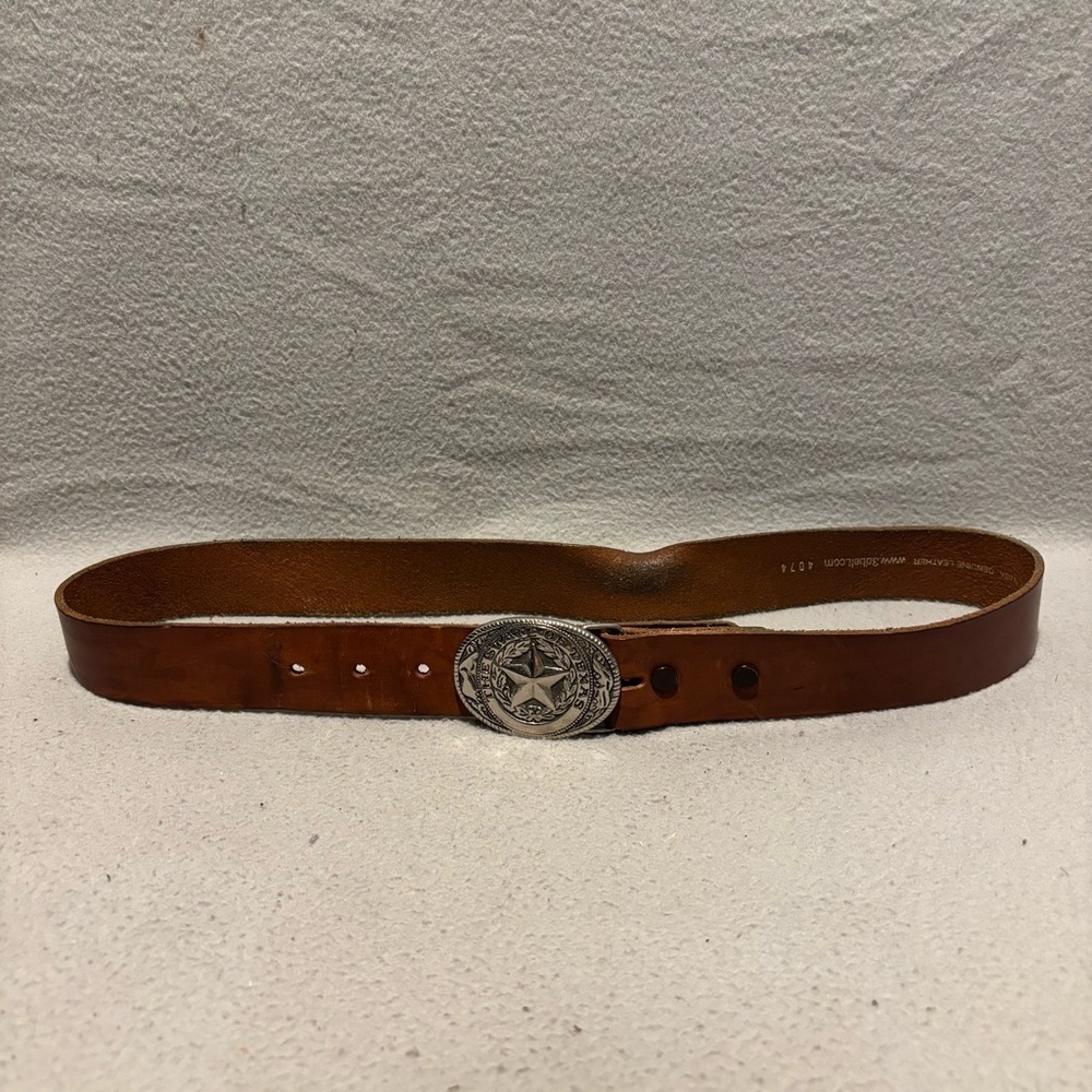 3D Brown Genuine Leather Men’s Belt Size 34 made in USA style 4074